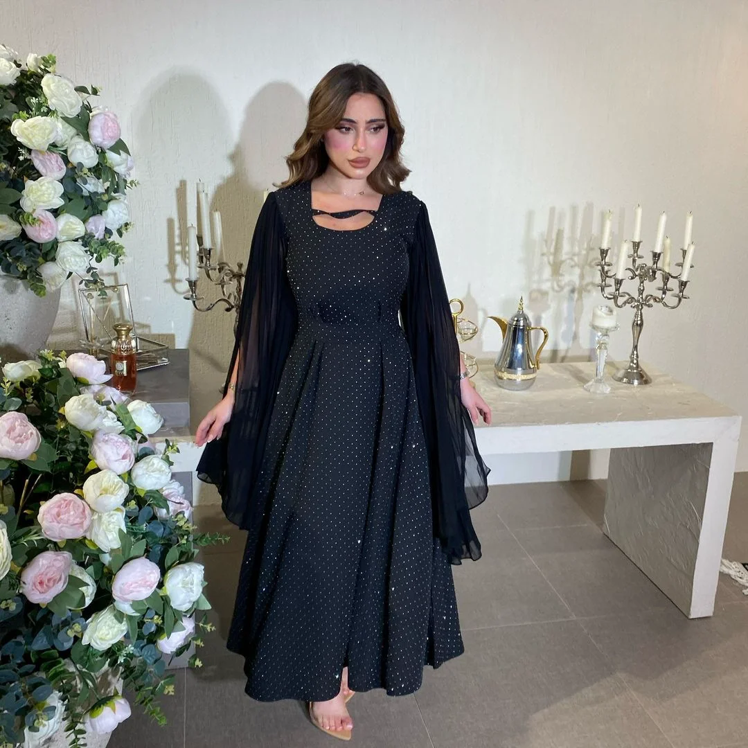 

Ramadan Muslim Luxury Fashion Middle East Saudi Arabia Water Sleeve Hooded Robe Hot Diamond Dress Chiffon Folded Dubai Robe