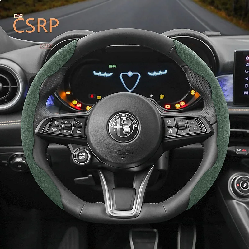 Suede Steering Wheel Cover Anti-Slip Buckle for Alfa Romeo 159 Giulietta Giulia Stelvio Tonale