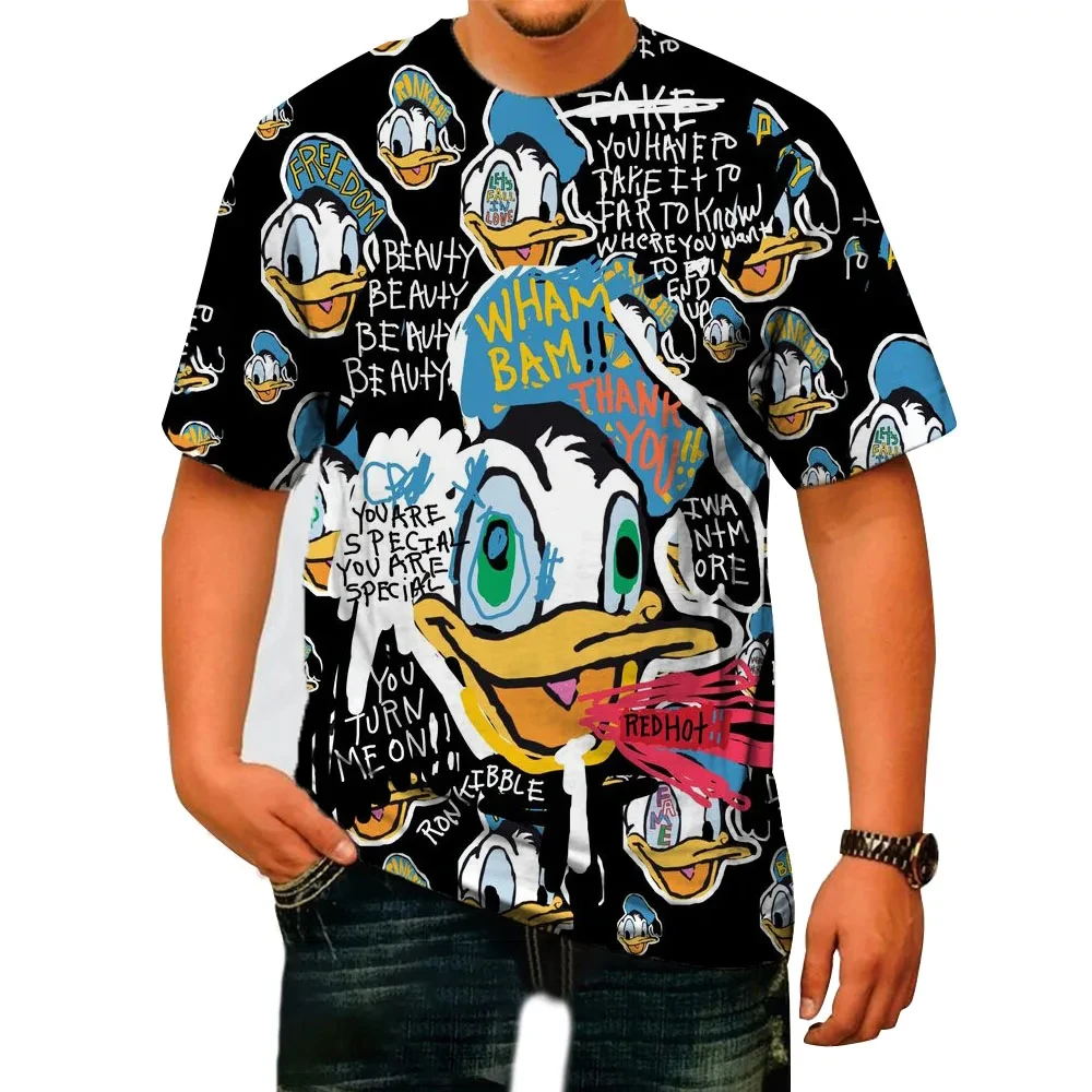 Disney Summer Men T-Shirt Cartoon Donald Duck Tops Tees Fashion Short Sleeve Outfit Clothing Male Casual Stylish Streetwear