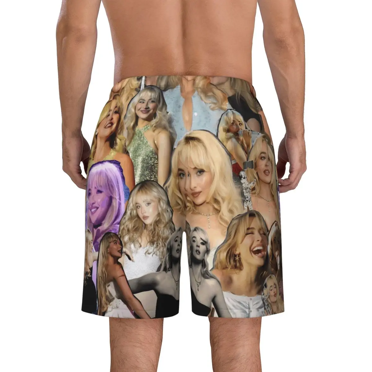 Man Gym Shorts Sabrina Carpenter American Singer Photo Collage Hawaii Swimming Trunks Quick Dry Running Surf Board Short Pants