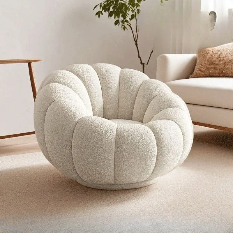 Lamb Wool Plush Single Sofa Chair, Cream Wind Relax Pumpkin Sofa for Rest & Nap