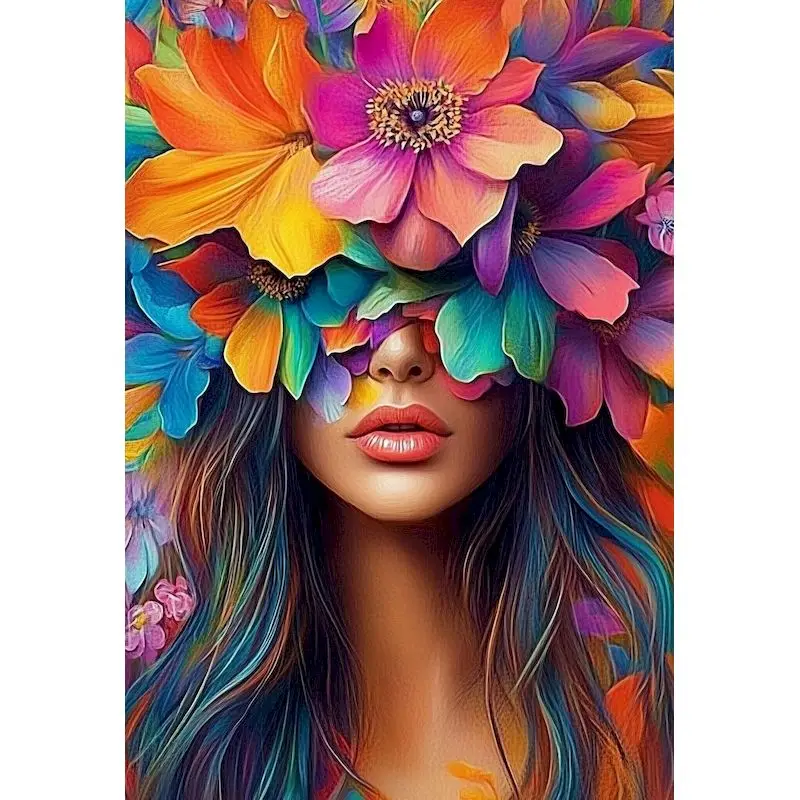 

Portrait Woman with Flowers 500/1000/1200/2000 PCS Jigsaw Puzzles Family Challenging Activity Games for Gameroom Bedroom Gifts