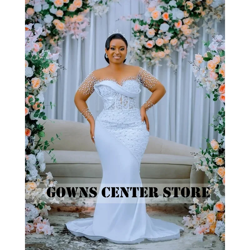 Customized Exquisite Illusion Handmade Beads Appliques Mermaid Wedding Dress Long Sleeves De Novias with Removable Skirt