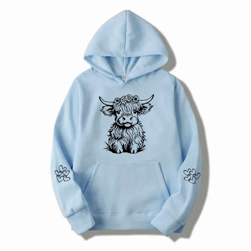 2024 Women's Hoodie Highland Cow Print Casual Hoodie for Men Pullover Long Sleeve Unisex Sweatshirts With Hooded Clothing