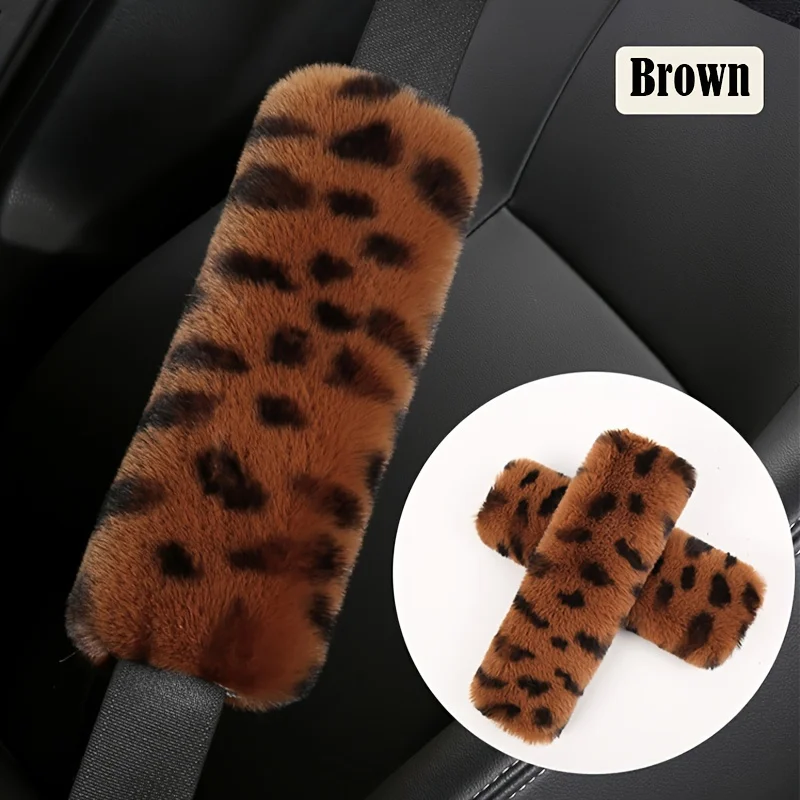 2 sets of faux rabbit fur plush car seat belt cover car seat belt leopard shoulder pads cover men and women universal