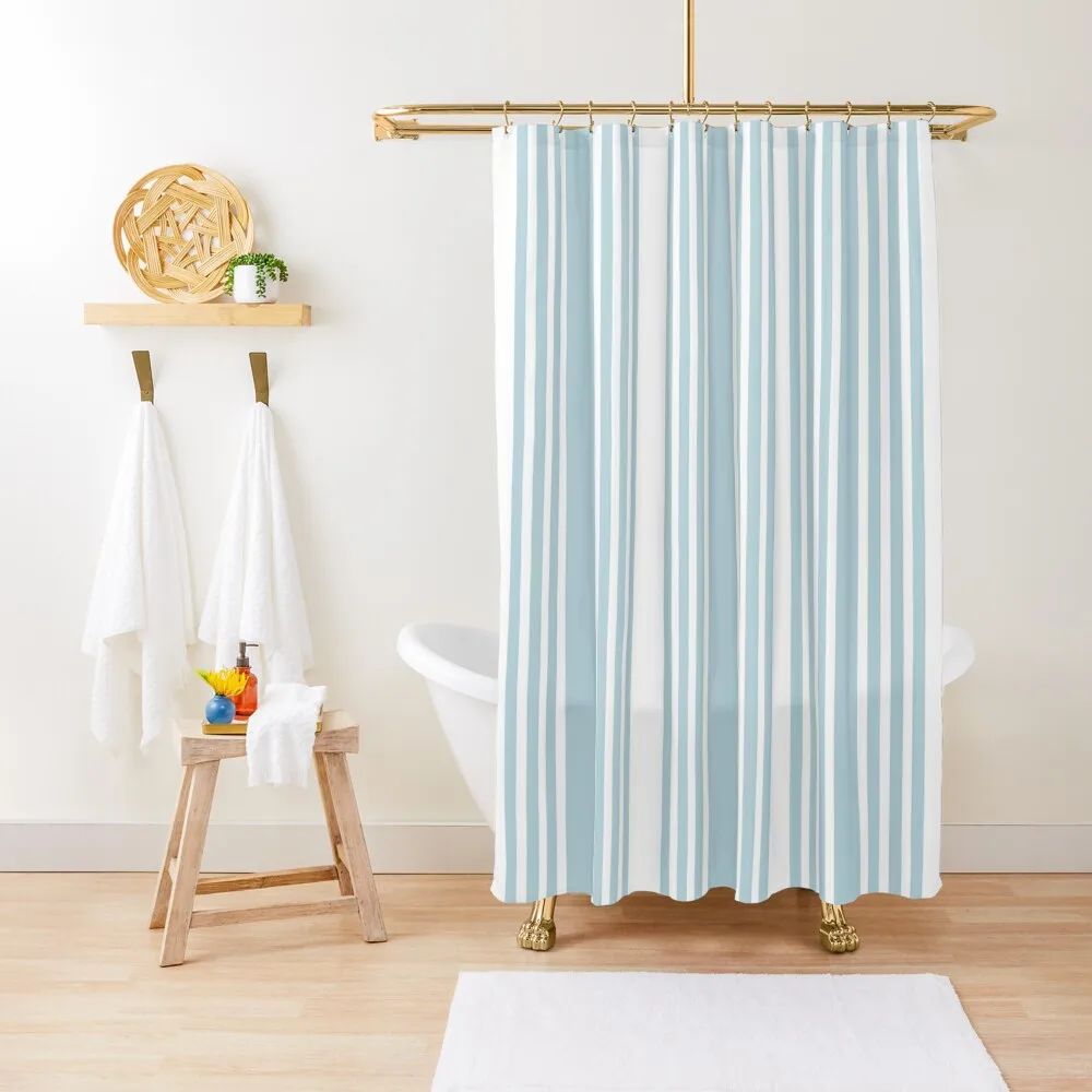 

Thick & Thin Pastel Blue Vertical Stripes Shower Curtain Bathroom Shower Set For Bathroom Curtain