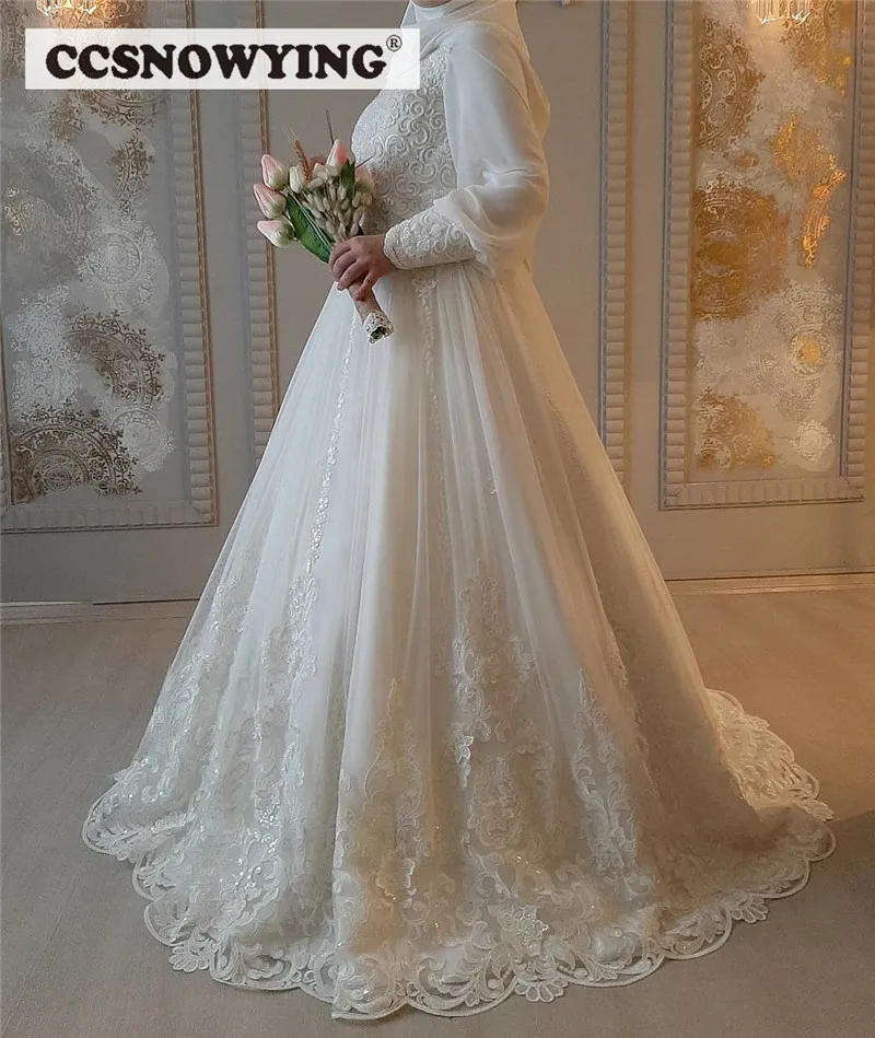 Robe de Mariée Musulmane en Dentelle avec Cape, Manches sulf, Patients Islamiques, Col Haut, Arabe, Dubaï