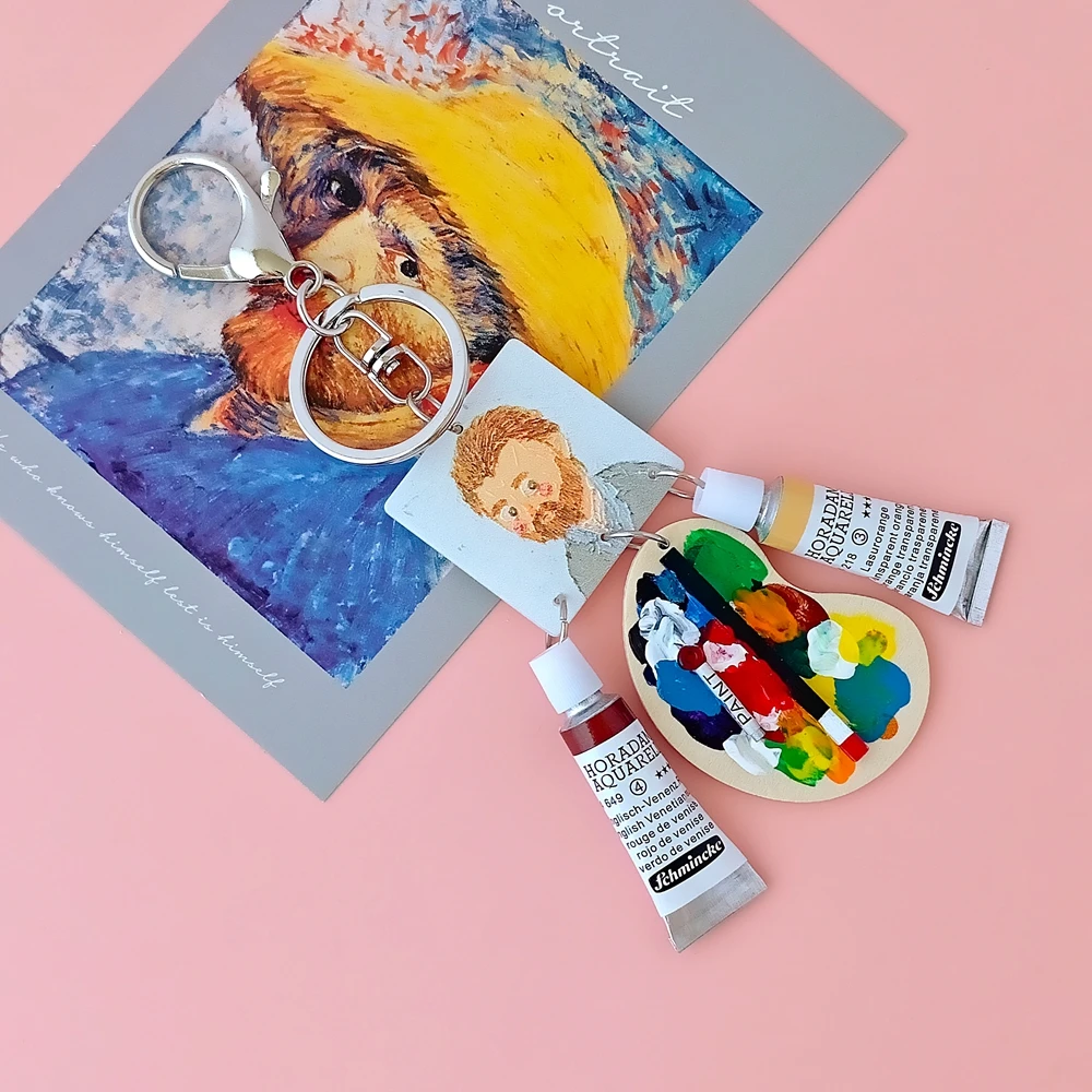 فان جوخ صورة ذاتية الموناليزا مليء بالنجوم ليلة كلاسيكية النفط اللوحة المفاتيح الرسام الفن طالب حلقة رئيسية قلادة أصلية هدية #1