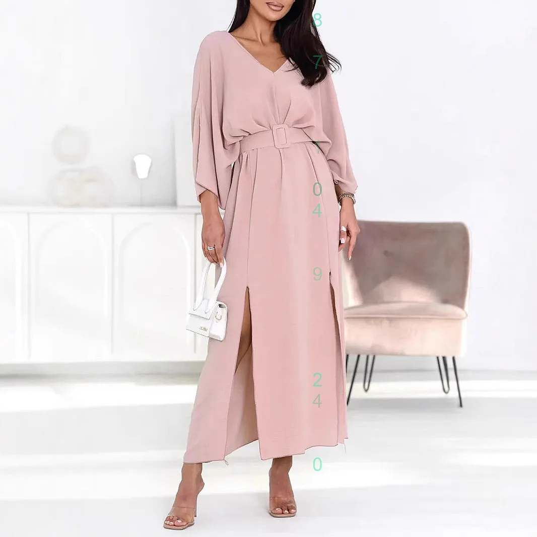 

Elegant V-Neck High Waist Dresses with Belt for Women Summer Fashion Jumpsuit Playsuit Matching Set Evening Dress