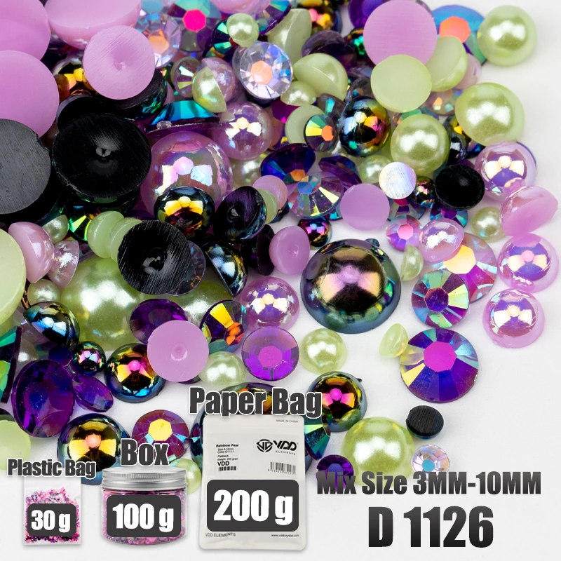VDD 30/60/100/200g Großhandel Gemischte Größen ABS Halbrunde Perlen Flache Rückseite Perlen Farbige Harz-Strasssteine für Handwerk Nagelkunst DIY Dekoration – Detail 33
