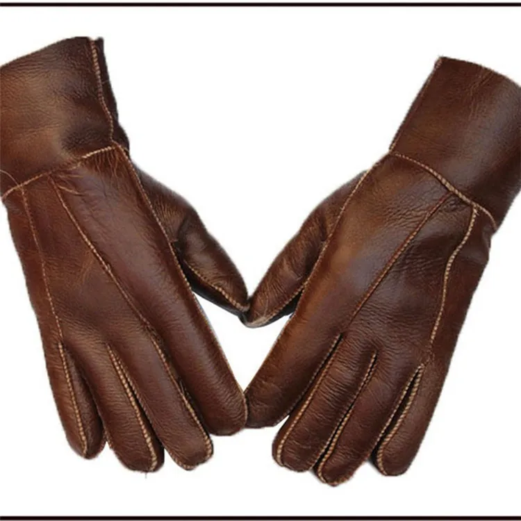 Thickened Pure Woolen Gloves Men's Winter Cycling Windproof Warm Anti-cold Genuine Sheepskin Leather Gloves Unisex