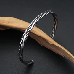 Vintage Fashion Stainless Steel Twist Texture Bracelet For Man Women Nordic Viking Amulet Cuff Bangles Party Anniversary Jewelry