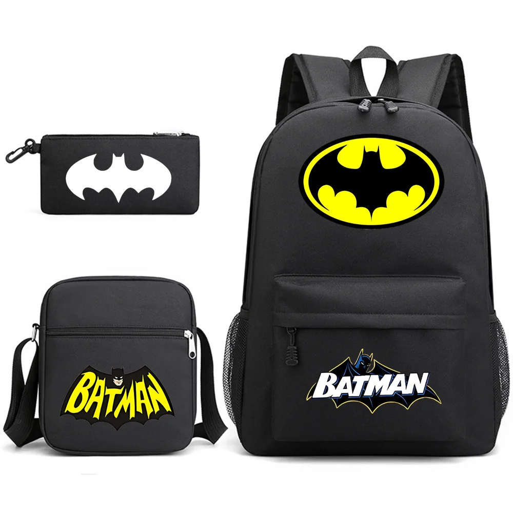 B/atman Anime Cartoon Print 3pcs/Set Student Travel Bags Laptop Backpack Shoulder Bag Pencil Case for Boys Girls Adults Gifts