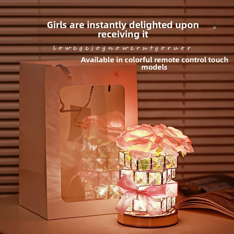 Presente do dia dos namorados rosa cristal recarregável lâmpada de mesa luz ambiente de sete cores luz decorativa do quarto das meninas