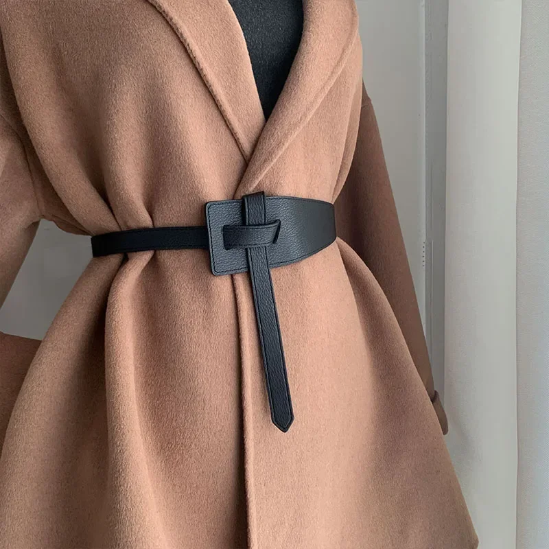 

Designer Belts For Women High Quality Knot Soft Pu Leather Long Waistband Female Waist Wide Coat Corset Belt Cummerbunds