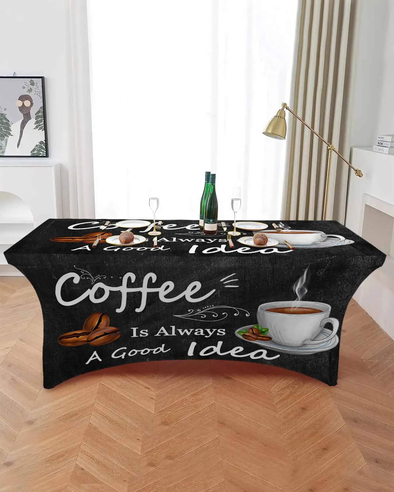 Retro Style Coffee Bean Coffee Table Skirt Wedding Decoration Home Birthday Party Table Skirt Dessert Table Cover Home Decor