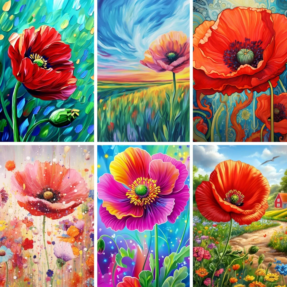 

5D DIY Diamond Painting Red Poppies Landscape Full Square/Round Drill Diamond Embroidery Cross Stitch Rhinestone Going Away Gift
