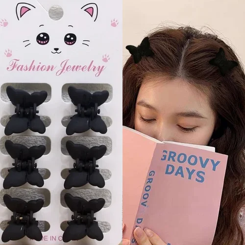 6 unids/set Mini Clips de agarre de mariposa mujeres niñas Simple pelo roto frente trenzado Clip de pelo peinado flequillo Clips laterales negro