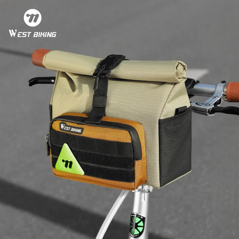 WEST BIKING Bike Handlebar Bag 3.3L Quick Release For Brompton Folding Bike Front Tube Basket Bag With MOLLE System Urban Cyclin