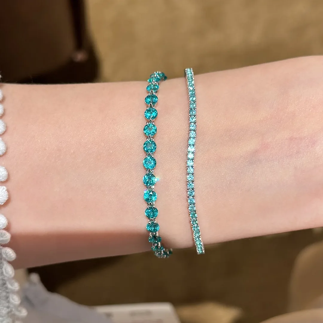 Fresh boho Style Four Claw Diamonds Paraiba bracelets femme inlay 3mm Light Luxury Charms Bracelets for women Party Jewelry 6