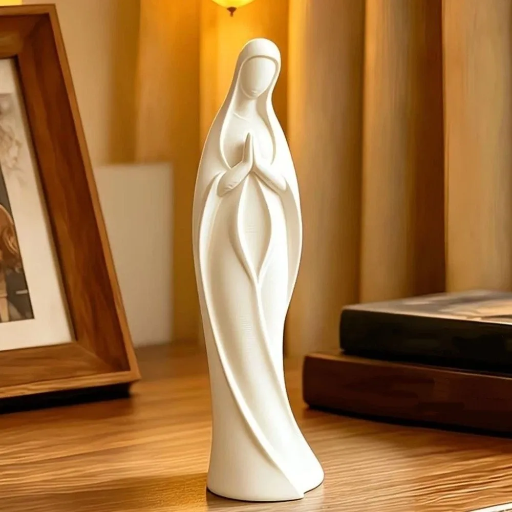 3D Printed Praying Virgin Mary Statue Minimalist Plastic Blessed Mother Ornament Scratch Resistant Hands Clasped