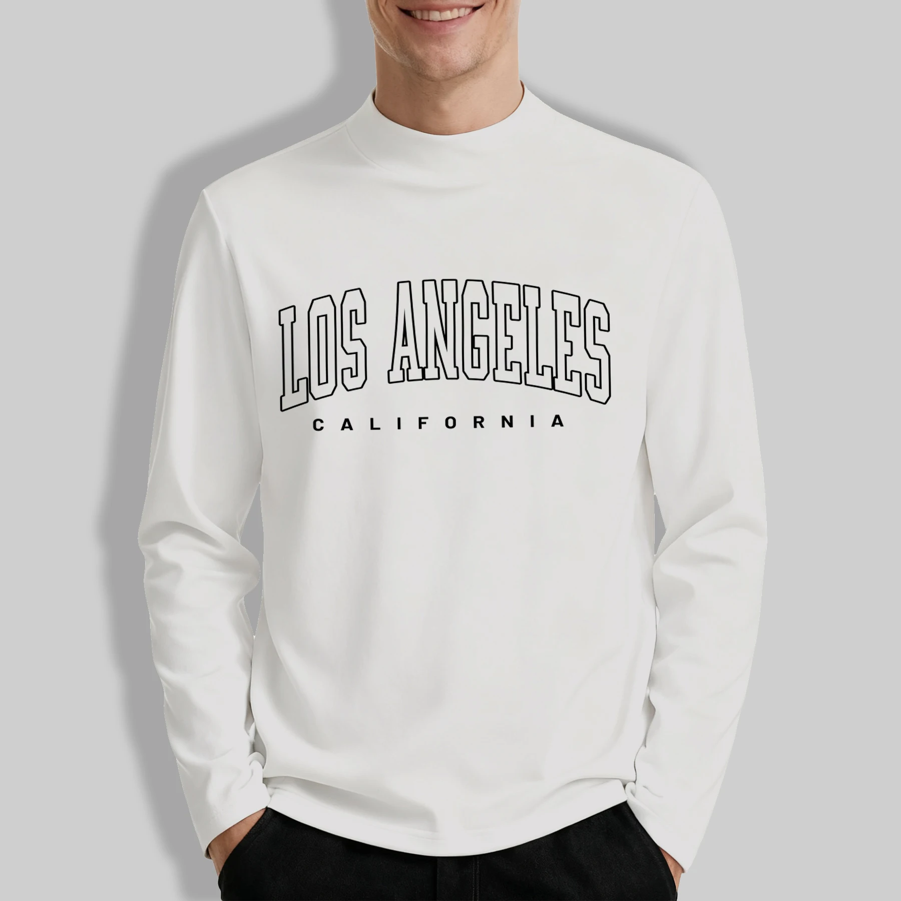 

США, Калифорния, городские принты, мужская эластичная одежда для отдыха, винтажная уличная рубашка, осенняя мягкая унисекс с длинными рукавами, базовая одежда