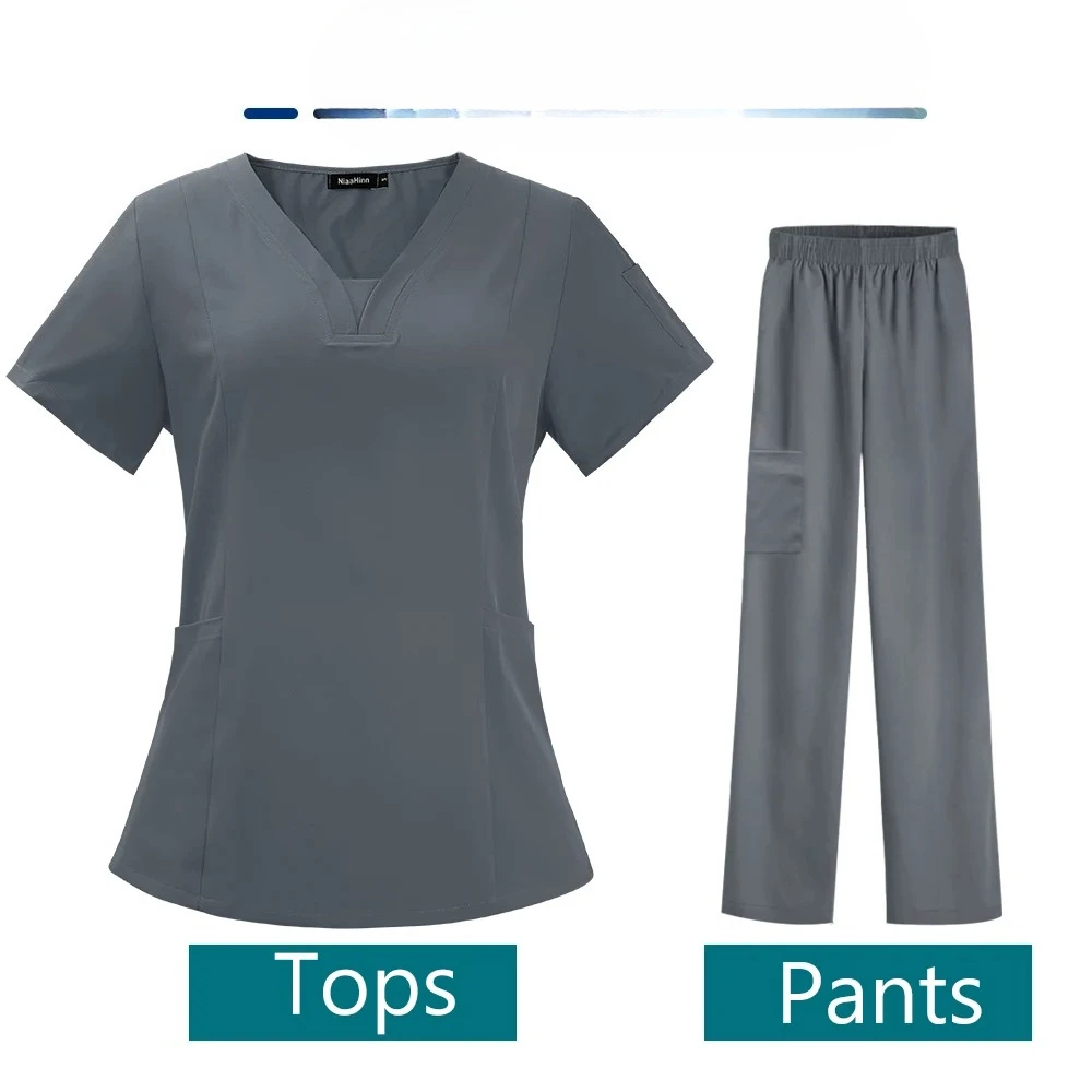 간호사 의료 유니폼 고품질 애완동물 미용 관리 작업복 세트 수술복 수술실 수술 가운 반팔 신축성 바지