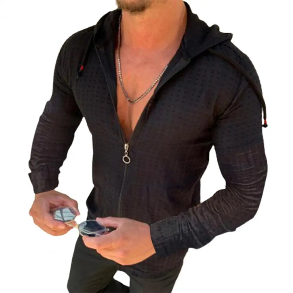 Fashion new Men zipper hooded Check T-shirt hip Hop long Sleeve cardigan T-shirt men Tank T-shirt Top