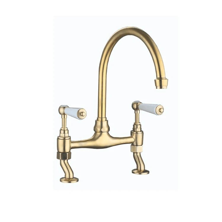 

Hot Sale Classic Long Neck Luxury Chrom Brass Bridge Kitchen Faucets with Side Sprayer