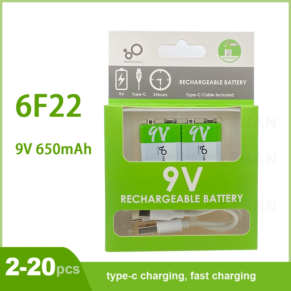 2-20 sztuk 9V akumulator litowo-jonowy USB ładowanie 6F22 kwadratowy akumulator litowo-jonowy do wykrywacza metali KTV mikrofon zabawka multimetr