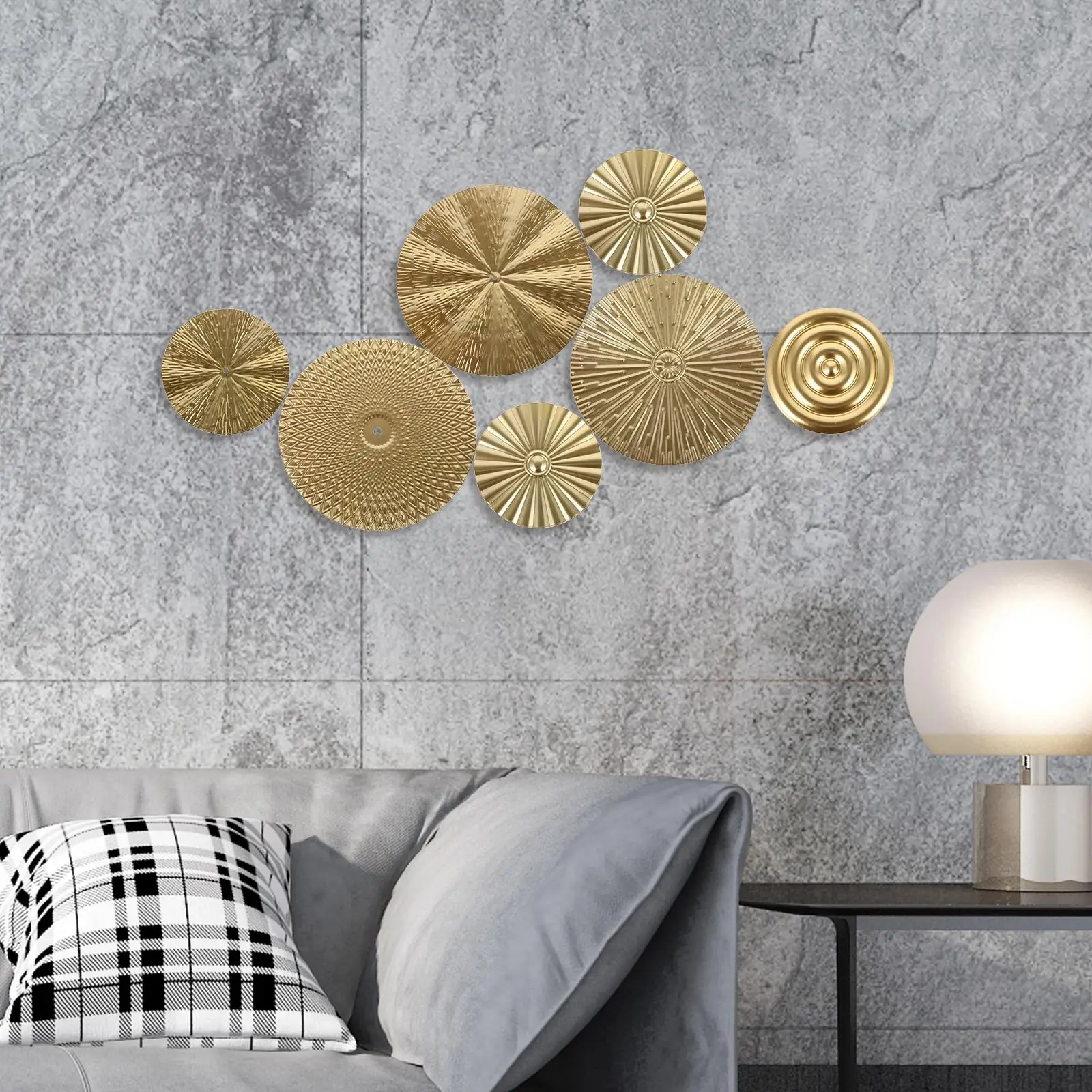

Golden Disc Wall Hanging Home Decor Circle Metal Plate Art Lace Modern Sculpture Work Round