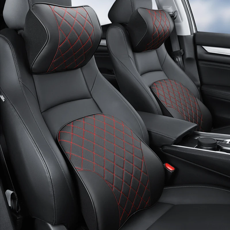Luxury Pu Leather Memory Foam Car Headrest And Lumbar Support Cushion Waist Pillow For BYD Song Plus Car Accessories