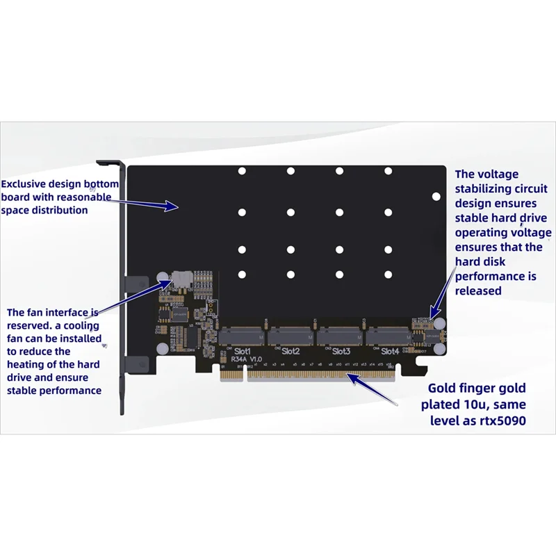 

AT93-R34A PCI-E 5.0 X16 — 4 порта M. 2 карты расширения Nvme M. 2 Nvme SSD 128 Гбит/с Gen 5, 4-дисковый разъемный адаптер, твердотельный накопитель