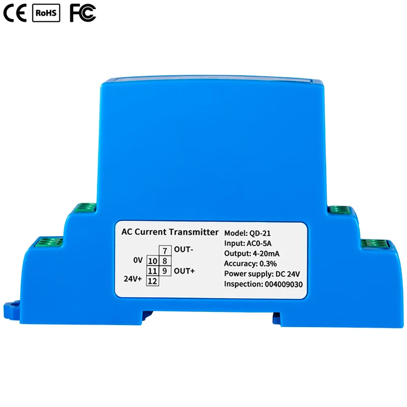 High Accuracy AC 1A 2A 3A 5A 10A Input 4-20mA 0-20mA 0-10V 0-5V Output Current Transmitter DC24V 35mm DIN Rail AC Current Sensor