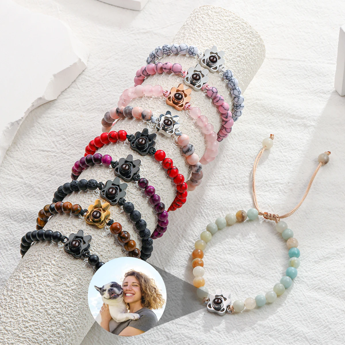 Pulsera de proyección de foto personalizada con cuentas, foto personalizada, pata de perro, collar de foto de Mascota, pawcolgante de gato, regalo conmemorativo