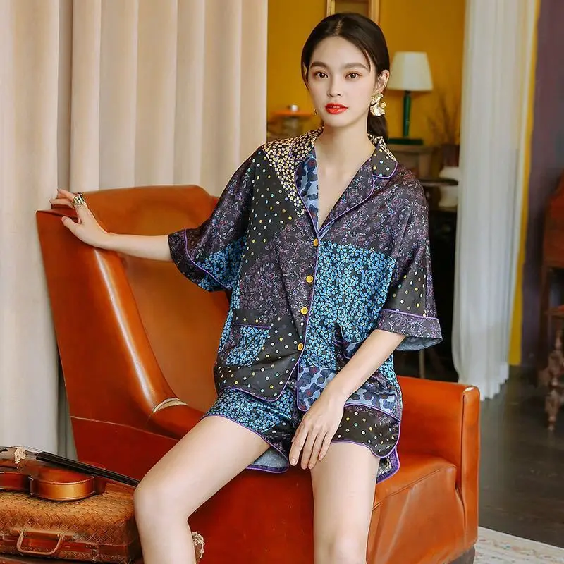 2024 Summer Pajamas Women\'s Korean Small Floral Short Sleeved Shorts Set Home Furnishing Clothing