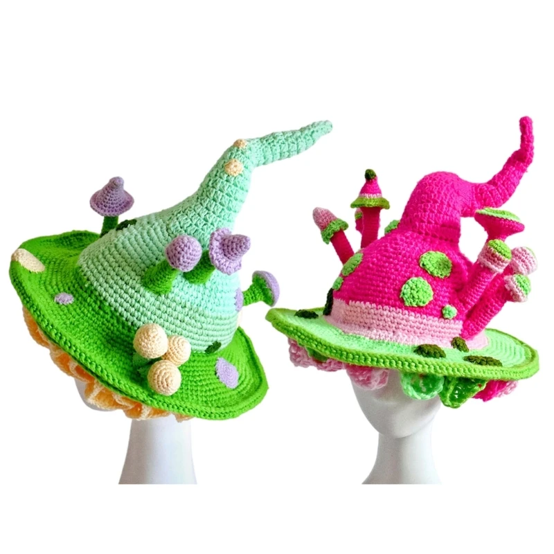 Skin-friendly Knit Fairy Hats with Mushroom Decor for Adult Kids Hair Accessories Halloween Carnival Party Supplies Dropshipping