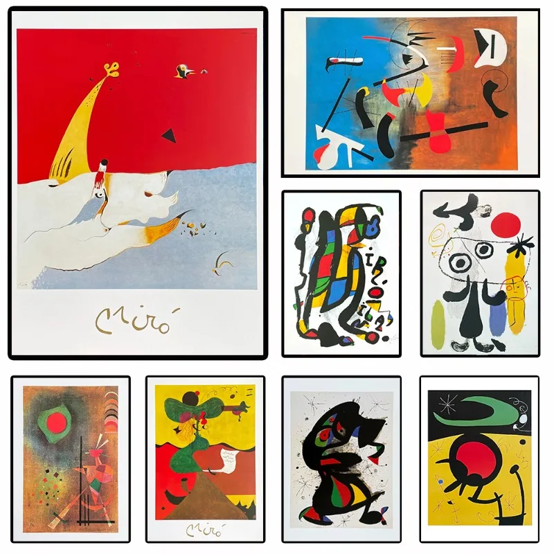 Póster clásico de surrealismo abstracto de artista, Joan Miro, figuras de animales, arte de composición, pintura en lienzo, pared, sala de estar, decoración del hogar