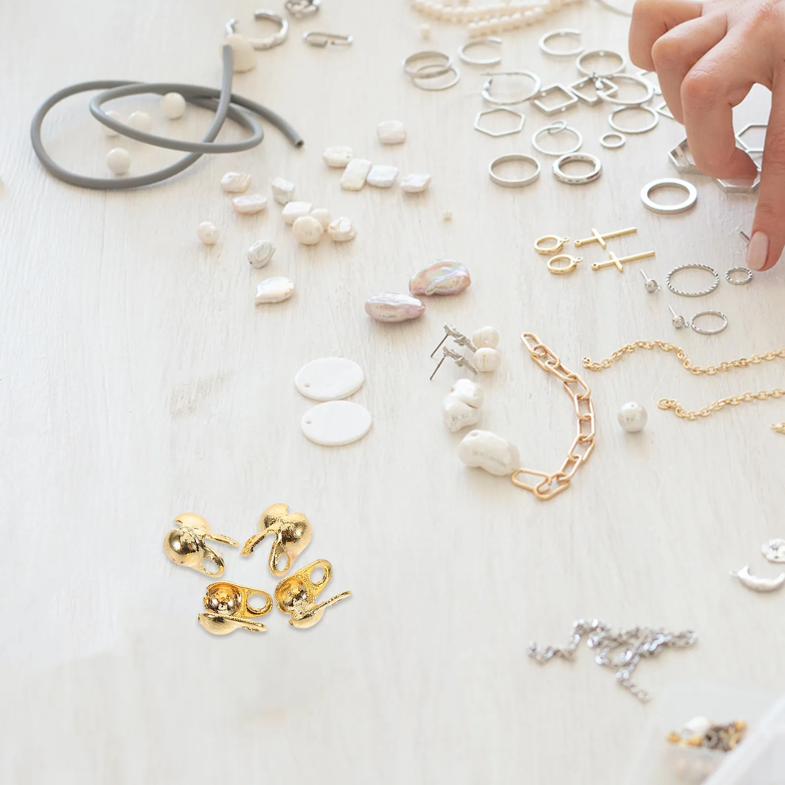 150Pcs End Buckles for Jewelry Making Metal Crimp Bead Covers Necklace Bracelet DIY Chain Connector Knot Covers