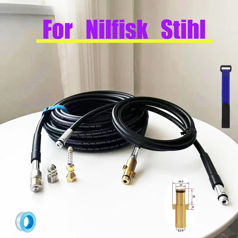 

High Pressure Washer Hose Sewer Drain Water Cleaning Hose Pipe Three Nozzle for Nilfisk Stihl Pipe Clogging Jet Washer Hose Cord