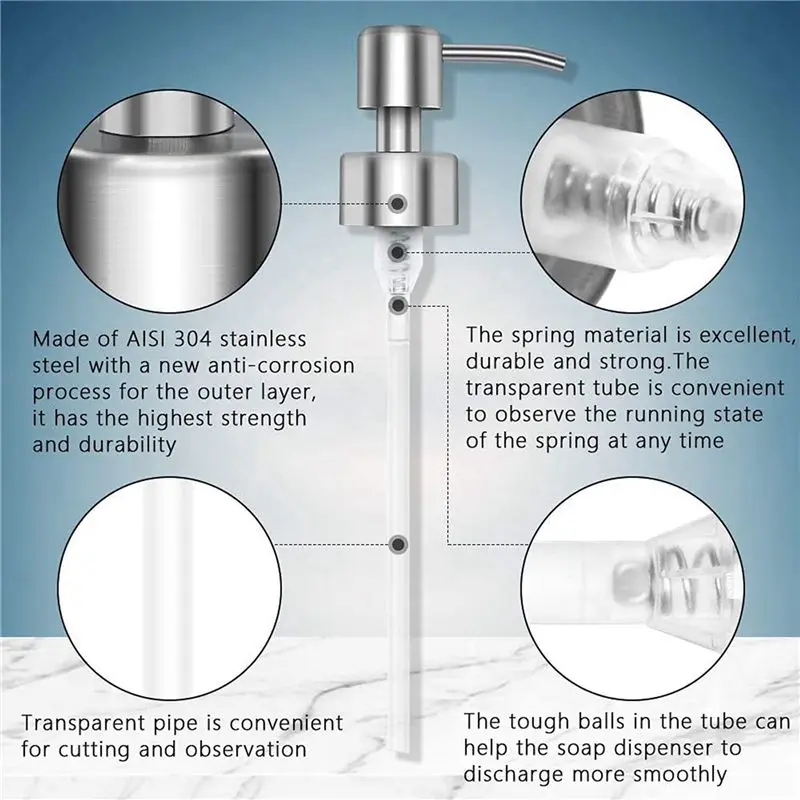 8Pcs Soap Dispenser Pump Replacement Stainless Steel Lotion Dispenser Pump For Regular 28/400 Neck Bottles For Bathroom-[LUCK 9]