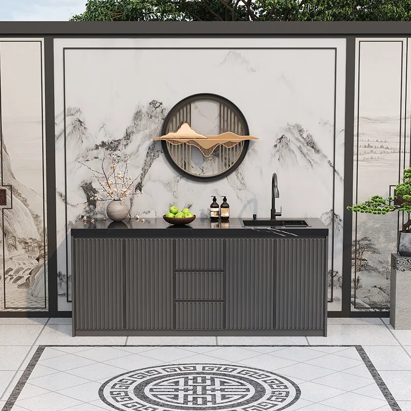 New Chinese-style outdoor aluminum alloy rock slab washbasin integrated outdoor courtyard pool operation table balcony