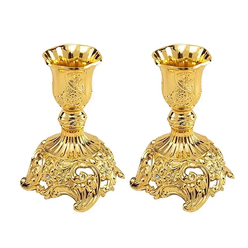 2pcs Retro Candlestick Gold Silver Candle Holder Wedding Centerpieces Candle Holders Banquet Dinning Table Decorations Ornaments