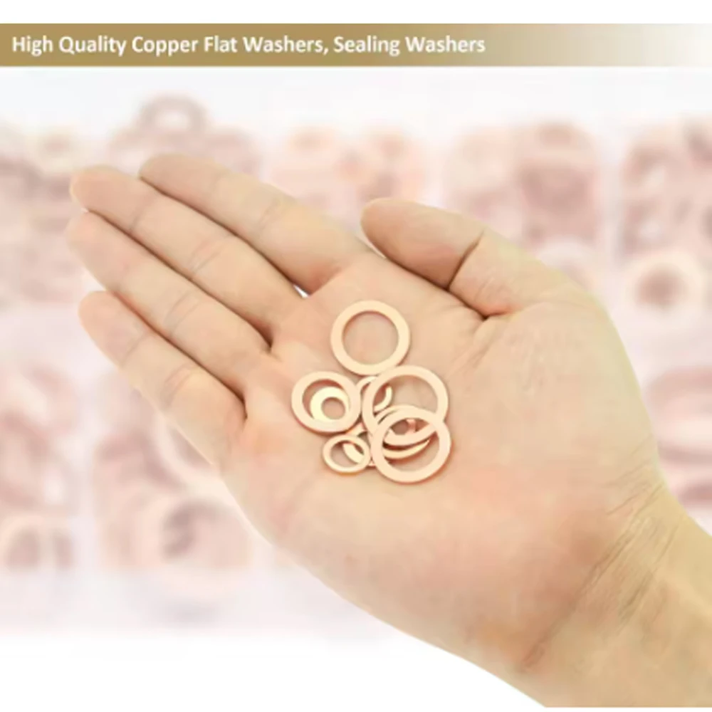 50/100/120 Pcs Copper Washer Sealing Gasket Flat Ring Seal Assortment Kit M4 M5 M6 M8 M10 M12 M14 For Sump Plugs image 3