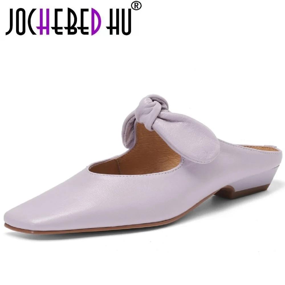 

【JOCHEBED HU】Женские туфли из мягкой натуральной кожи с узлом-бабочкой и квадратным носком на низком каблуке, элегантный простой дизайн, 34-40