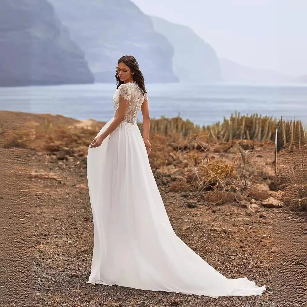 2024 autumn new long-sleeved small trailing travel photography outdoor light wedding catwalk dress