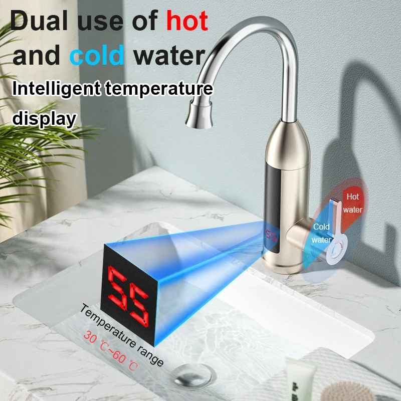 DMWD Electric Kitchen Instant Heating Faucet Heater Hot Cold Dual-use Tankless Water Quickly Heating Tap Shower With LED Display
