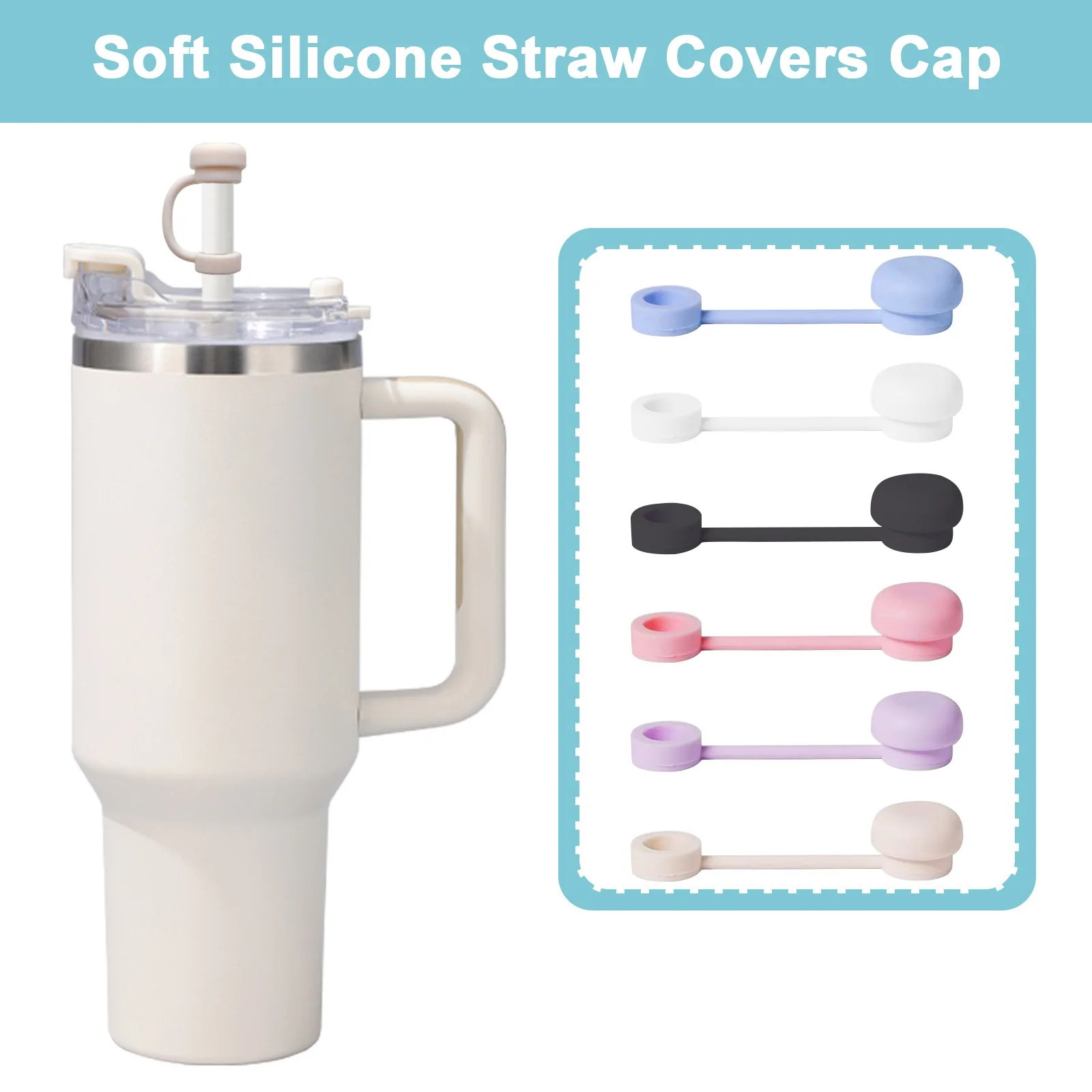 Straw Covers Cap Reusable Silicone Straw Toppers Compatible with Stanley Cup Spill Leak Stopper Splash Dust Proof Straws Cover