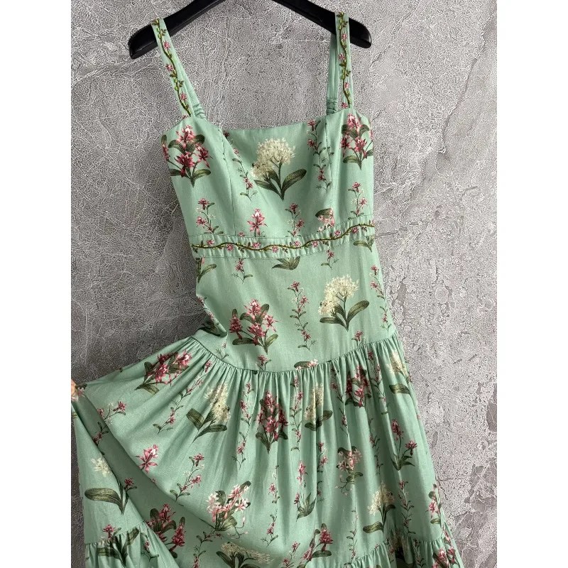

Women's Green Sleeveless Print Midi Dresses for Holiday High Quality 2025