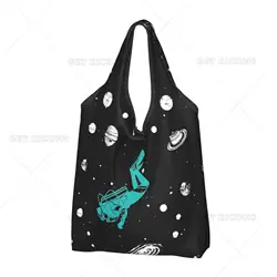 Space Planet Diving Folding Shopper Bag Supermarket Shopping for Men Women Outdoor Portable Cute Tote Bags One Size